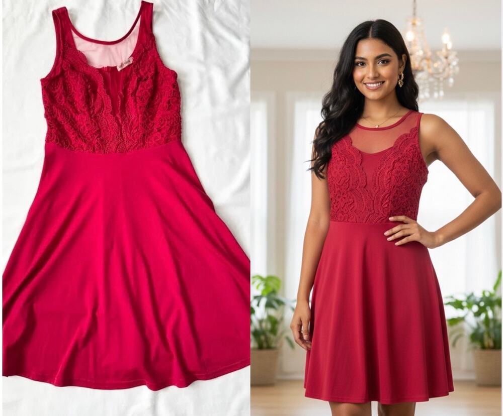 Grace Karin Red Lace Cocktail Dress Mesh Neckline Medium